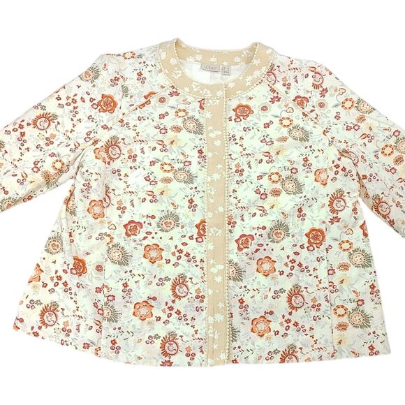 LOGO by Lori Goldstein Jacket  Collarless Floral Print Trim Snaps Lined Large - Picture 4 of 13